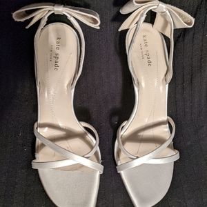 Kate Spade Satin Back Bow Strappy Ivory Heels Sz 8